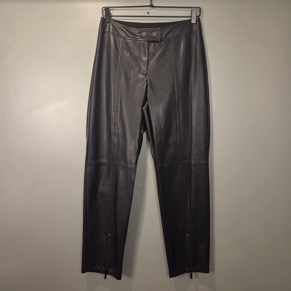 Karl Lagerfeld Faux Leather Pants Ankle Zipper Biker Moto, Women's Size 4, Black